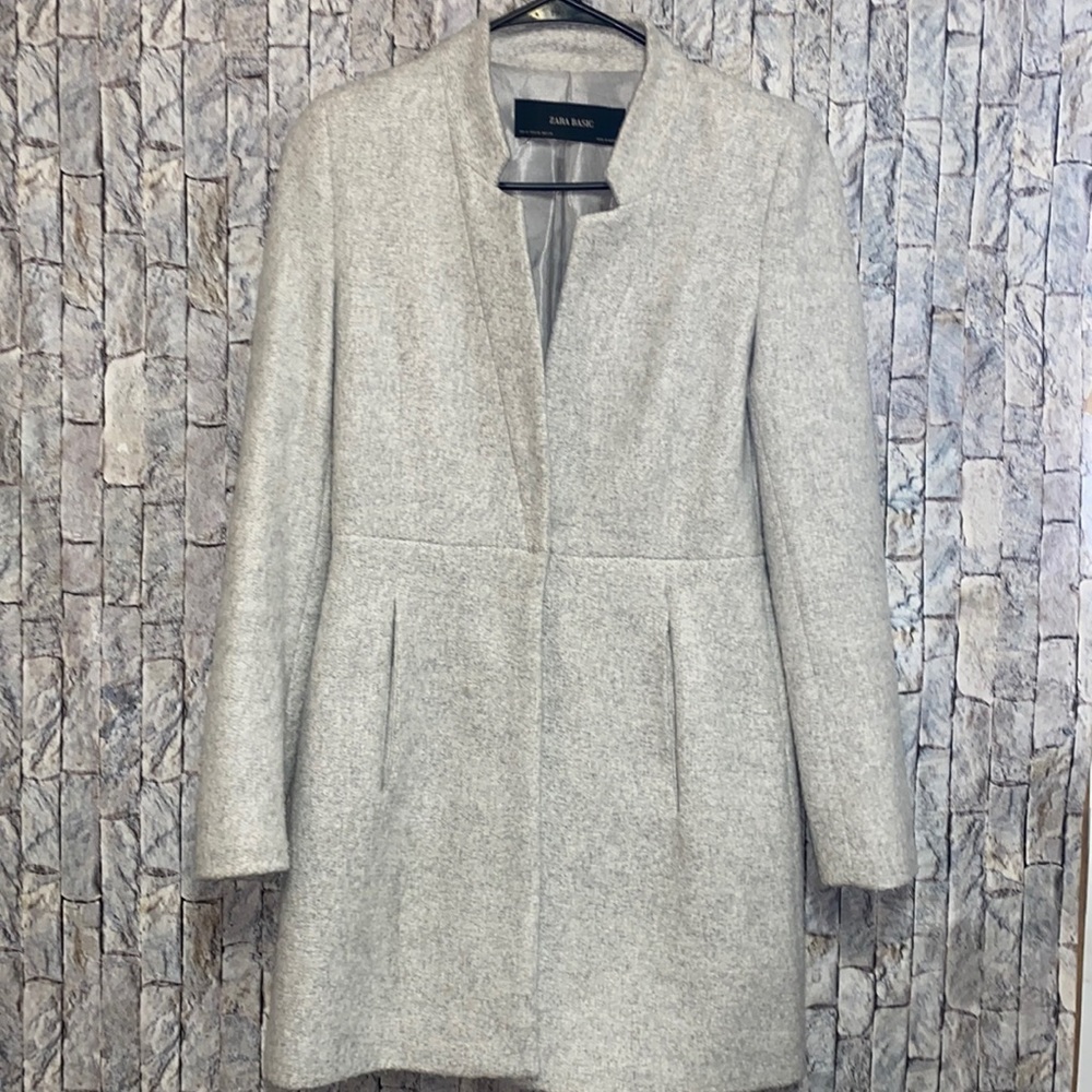 Zara Light Gray Wool-Blend Long Coat